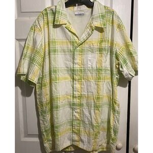Columbia xl yellow green button up shirt Mens fishing beach pocket
